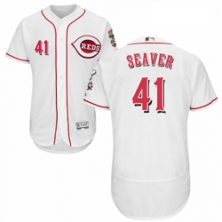 Mens Majestic Cincinnati Reds 41 Tom Seaver White Home Flex Base Authentic Collection MLB Jersey