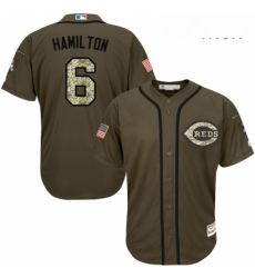 Mens Majestic Cincinnati Reds 6 Billy Hamilton Authentic Green Salute to Service MLB Jersey