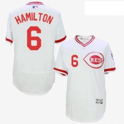 Mens Majestic Cincinnati Reds 6 Billy Hamilton White Flexbase Authentic Collection Cooperstown MLB Jersey