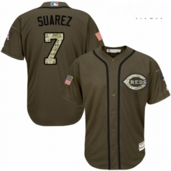 Mens Majestic Cincinnati Reds 7 Eugenio Suarez Authentic Green Salute to Service MLB Jersey 