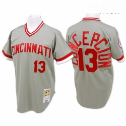 Mens Mitchell and Ness Cincinnati Reds 13 Dave Concepcion Authentic Grey Throwback MLB Jersey