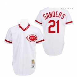 Mens Mitchell and Ness Cincinnati Reds 21 Reggie Sanders Replica White Throwback MLB Jersey