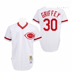 Mens Mitchell and Ness Cincinnati Reds 30 Ken Griffey Replica White Throwback MLB Jersey