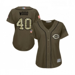 Womens Cincinnati Reds 40 Alex Wood Authentic Green Salute to Service Baseball Jersey 