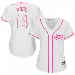 Womens Majestic Cincinnati Reds 14 Pete Rose Authentic White Fashion Cool Base MLB Jersey