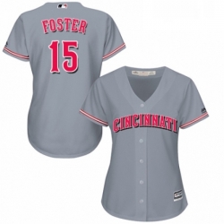 Womens Majestic Cincinnati Reds 15 George Foster Replica Grey Road Cool Base MLB Jersey 