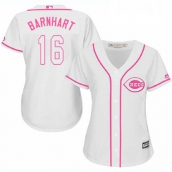 Womens Majestic Cincinnati Reds 16 Tucker Barnhart Replica White Fashion Cool Base MLB Jersey 