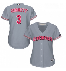 Womens Majestic Cincinnati Reds 3 Scooter Gennett Replica Grey Road Cool Base MLB Jersey 