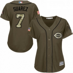 Womens Majestic Cincinnati Reds 7 Eugenio Suarez Authentic Green Salute to Service MLB Jersey 