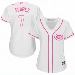 Womens Majestic Cincinnati Reds 7 Eugenio Suarez Authentic White Fashion Cool Base MLB Jersey 