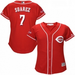 Womens Majestic Cincinnati Reds 7 Eugenio Suarez Replica Red Alternate Cool Base MLB Jersey 