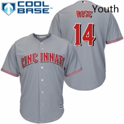 Youth Majestic Cincinnati Reds 14 Pete Rose Replica Grey Road Cool Base MLB Jersey