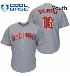 Youth Majestic Cincinnati Reds 16 Tucker Barnhart Authentic Grey Road Cool Base MLB Jersey 