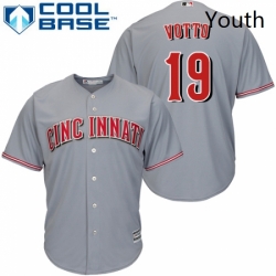 Youth Majestic Cincinnati Reds 19 Joey Votto Authentic Grey Road Cool Base MLB Jersey