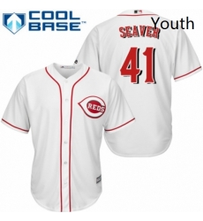 Youth Majestic Cincinnati Reds 41 Tom Seaver Authentic White Home Cool Base MLB Jersey 