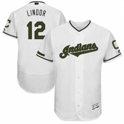 Mens Majestic Cleveland Indians 12 Francisco Lindor White Memorial Day Collection 2018 World Series Jersey Flex Bas