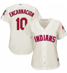 Womens Majestic Cleveland Indians 10 Edwin Encarnacion Authentic Cream Alternate 2 Cool Base MLB Jersey