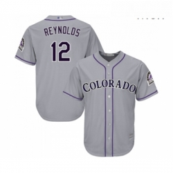 Mens Colorado Rockies 12 Mark Reynolds Replica Grey Road Cool Base Baseball Jersey 