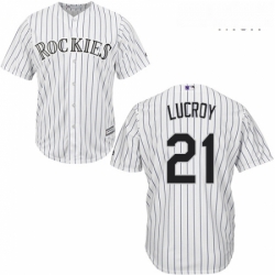 Mens Majestic Colorado Rockies 21 Jonathan Lucroy Replica White Home Cool Base MLB Jersey 