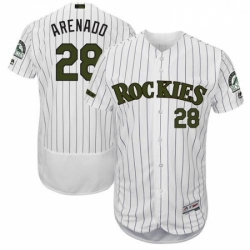 Mens Majestic Colorado Rockies 28 Nolan Arenado White Memorial Day Authentic Collection Flex Base MLB Jersey