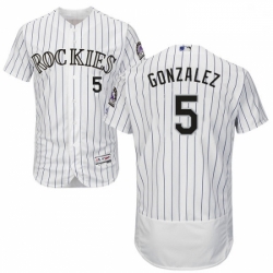 Mens Majestic Colorado Rockies 5 Carlos Gonzalez White Home Flex Base Authentic Collection MLB Jersey