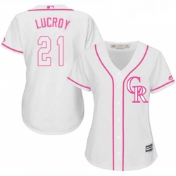 Womens Majestic Colorado Rockies 21 Jonathan Lucroy Authentic White Fashion Cool Base MLB Jersey 