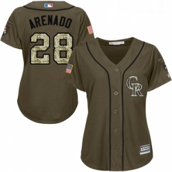 Womens Majestic Colorado Rockies 28 Nolan Arenado Replica Green Salute to Service MLB Jersey