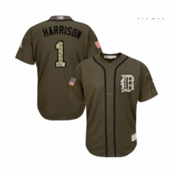 Mens Detroit Tigers 1 Josh Harrison Authentic Green Salute to Service Baseball Jersey 