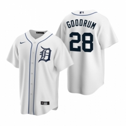 Mens Nike Detroit Tigers 28 Niko Goodrum White Home Stitched Baseball Jersey