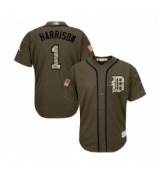 Youth Detroit Tigers 1 Josh Harrison Authentic Green Salute to Service Baseball Jersey 