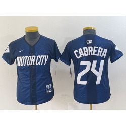 Youth Detroit Tigers 24 Miguel Cabrera 2024 Navy City Connect Cool Base Limited Stitched Baseball Jersey