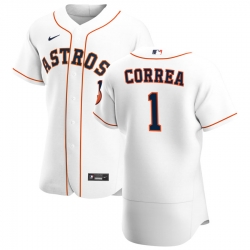 Men Houston Astros 1 Carlos Correa Men Nike White Home 2020 Flex Base Player MLB Jersey