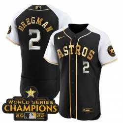 Men Houston Astros 2 Alex Bregman 2023 Black Gold Alternate Flex Base Stitched Baseball Jersey