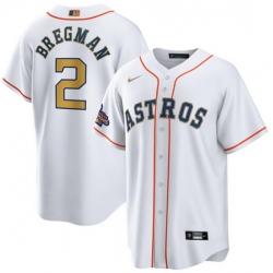 Men Houston Astros 2 Alex Bregman White 2023 Gold Collection With World Serise Champions Patch Cool Base Stitched Baseball Jersey