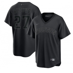 Men Houston Astros 27 Jose Altuve Black Pitch Black Fashion Replica Stitched Jersey