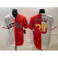 Men Houston Astros 30 Kyle Tucker White Orange Split With Patch Cool Base Stitched Baseball Jersey