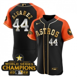 Men Houston Astros 44 Yordan Alvarez 2023 Black Gold V2 Alternate Flex Base Stitched Baseball Jersey