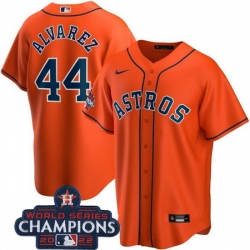 Men Houston Astros 44 Yordan Alvarez Orange 2022 World Series Champions Stitched Baseball Jersey