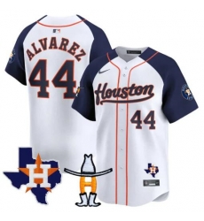 Men Houston Astros 44 Yordan Alvarez White Navy Premier Patch Cool Base Stitched Baseball Jersey