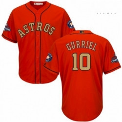 Mens Majestic Houston Astros 10 Yuli Gurriel Replica Orange Alternate 2018 Gold Program Cool Base MLB Jersey 