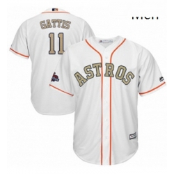 Mens Majestic Houston Astros 11 Evan Gattis Replica White 2018 Gold Program Cool Base MLB Jersey