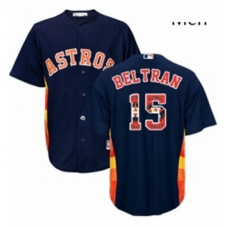 Mens Majestic Houston Astros 15 Carlos Beltran Authentic Navy Blue Team Logo Fashion Cool Base MLB Jersey
