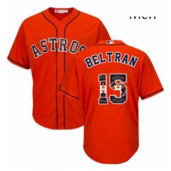 Mens Majestic Houston Astros 15 Carlos Beltran Authentic Orange Team Logo Fashion Cool Base MLB Jersey