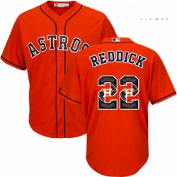 Mens Majestic Houston Astros 22 Josh Reddick Authentic Orange Team Logo Fashion Cool Base MLB Jersey