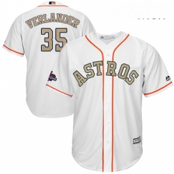 Mens Majestic Houston Astros 35 Justin Verlander Replica White 2018 Gold Program Cool Base MLB Jersey 