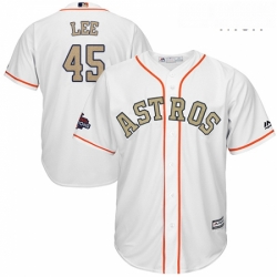 Mens Majestic Houston Astros 45 Carlos Lee Replica White 2018 Gold Program Cool Base MLB Jersey