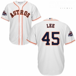 Mens Majestic Houston Astros 45 Carlos Lee Replica White Home 2017 World Series Champions Cool Base MLB Jersey