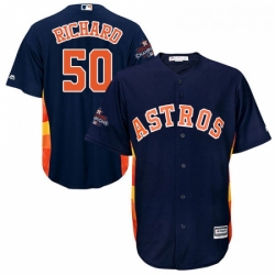 Mens Majestic Houston Astros 50 JR Richard Replica Navy Blue Alternate 2017 World Series Champions Cool Base MLB Jersey