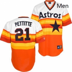 Mens Mitchell and Ness Houston Astros 21 Andy Pettitte Authentic WhiteOrange Throwback MLB Jersey