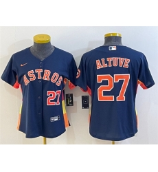 Women Houston Astros 27 Jose Altuve Navy With Patch Cool Base Stitched Baseball Jersey 1